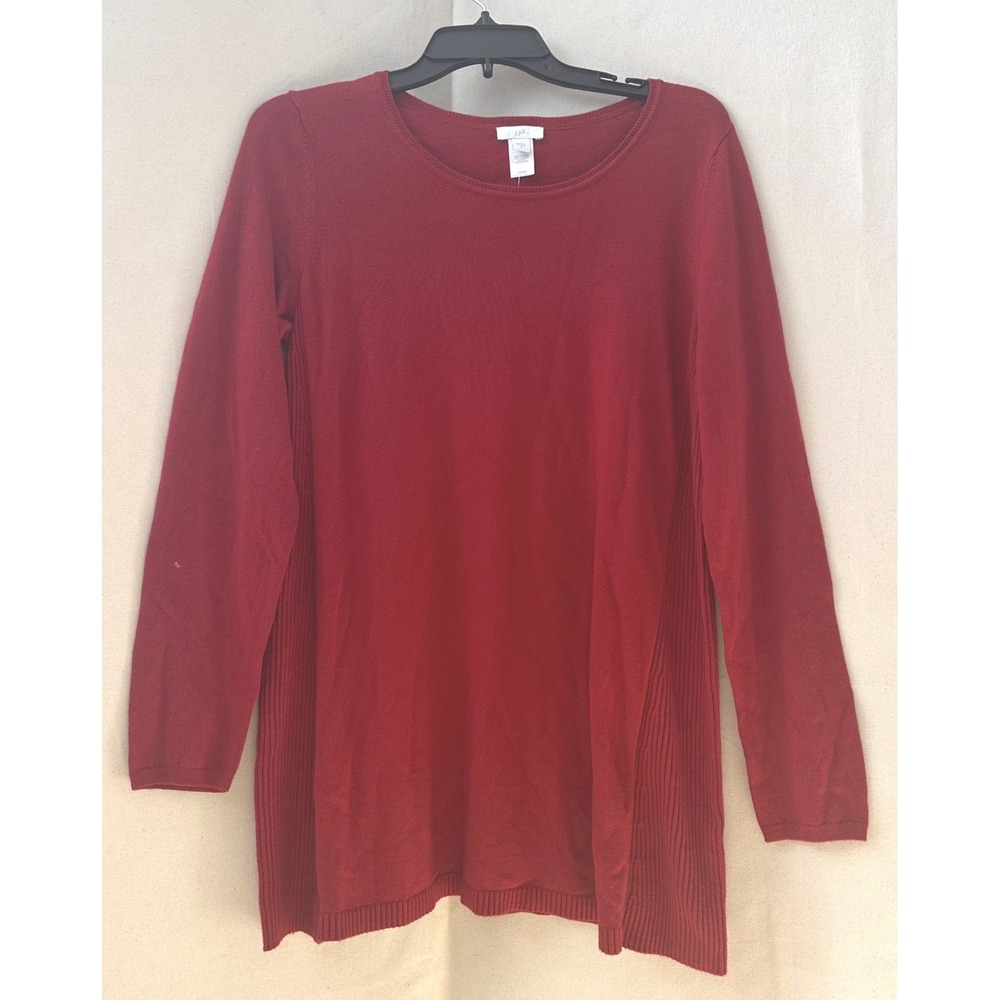 NWT J. Jill Christmas Granny Knit True Red Cotton Blend Ribbed Side Tunic Sz S